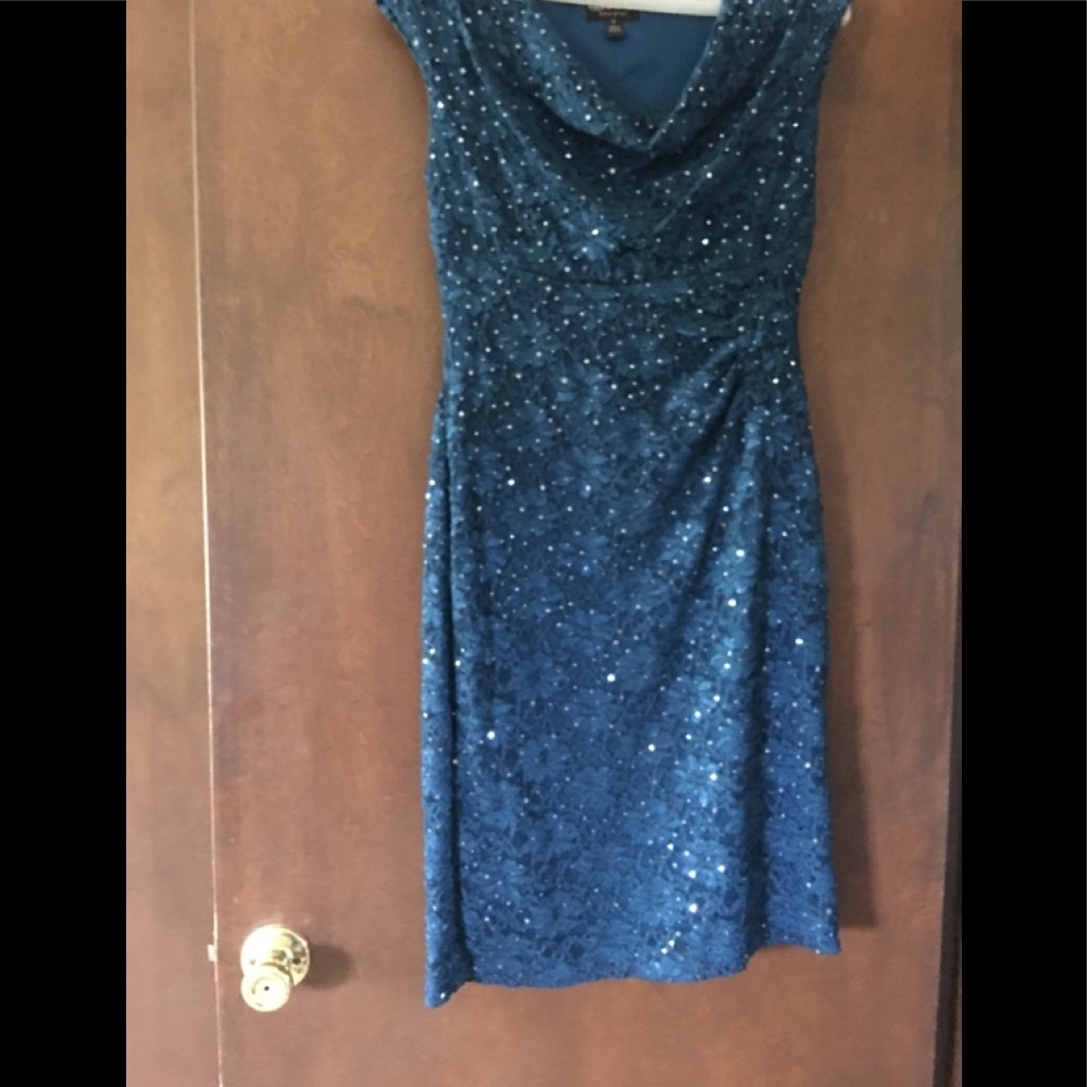 Blue-sequined lined cocktail/formal dress